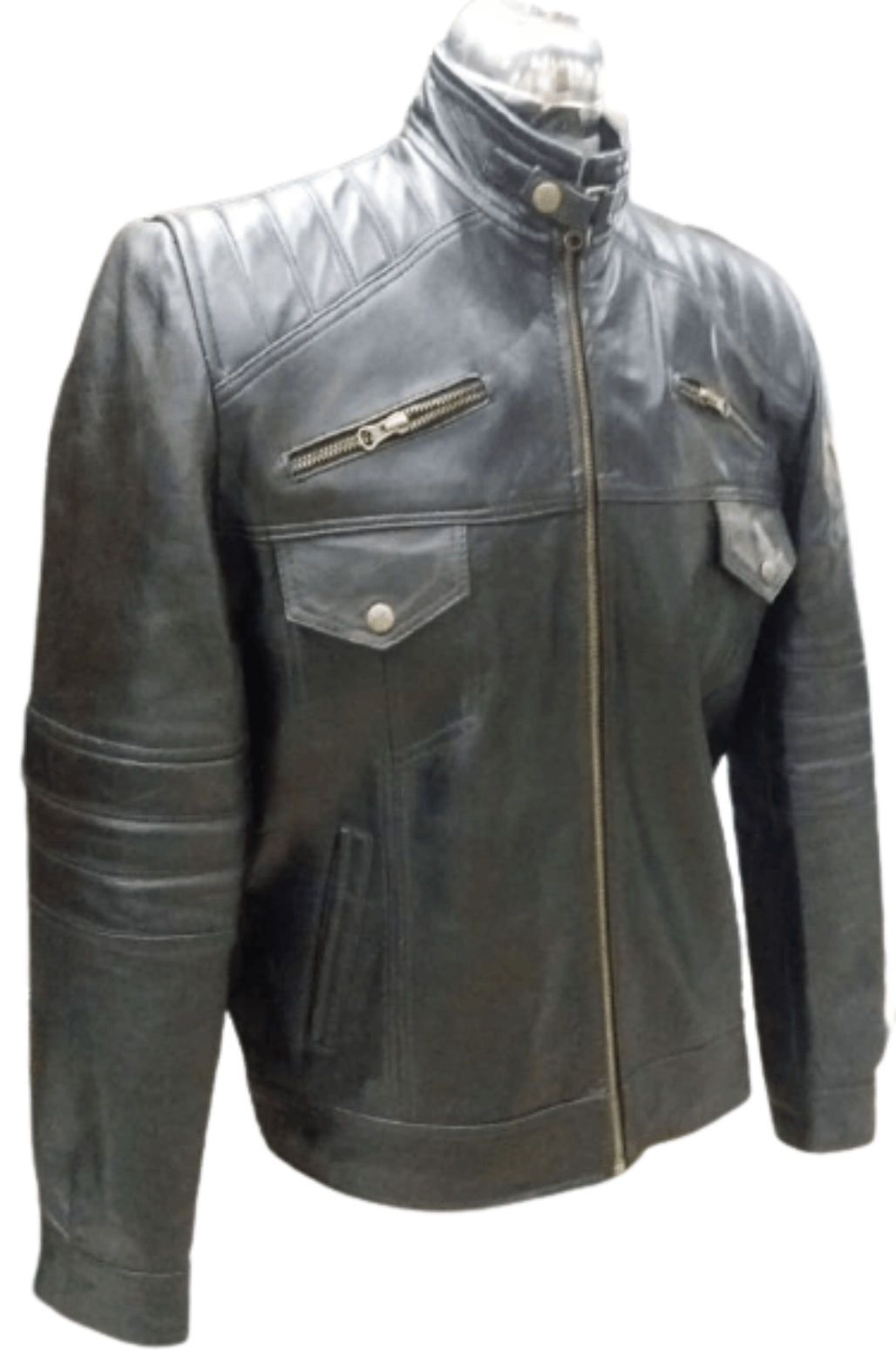 Black Front Pocket Leather Jacket - Bluberi Fashion
